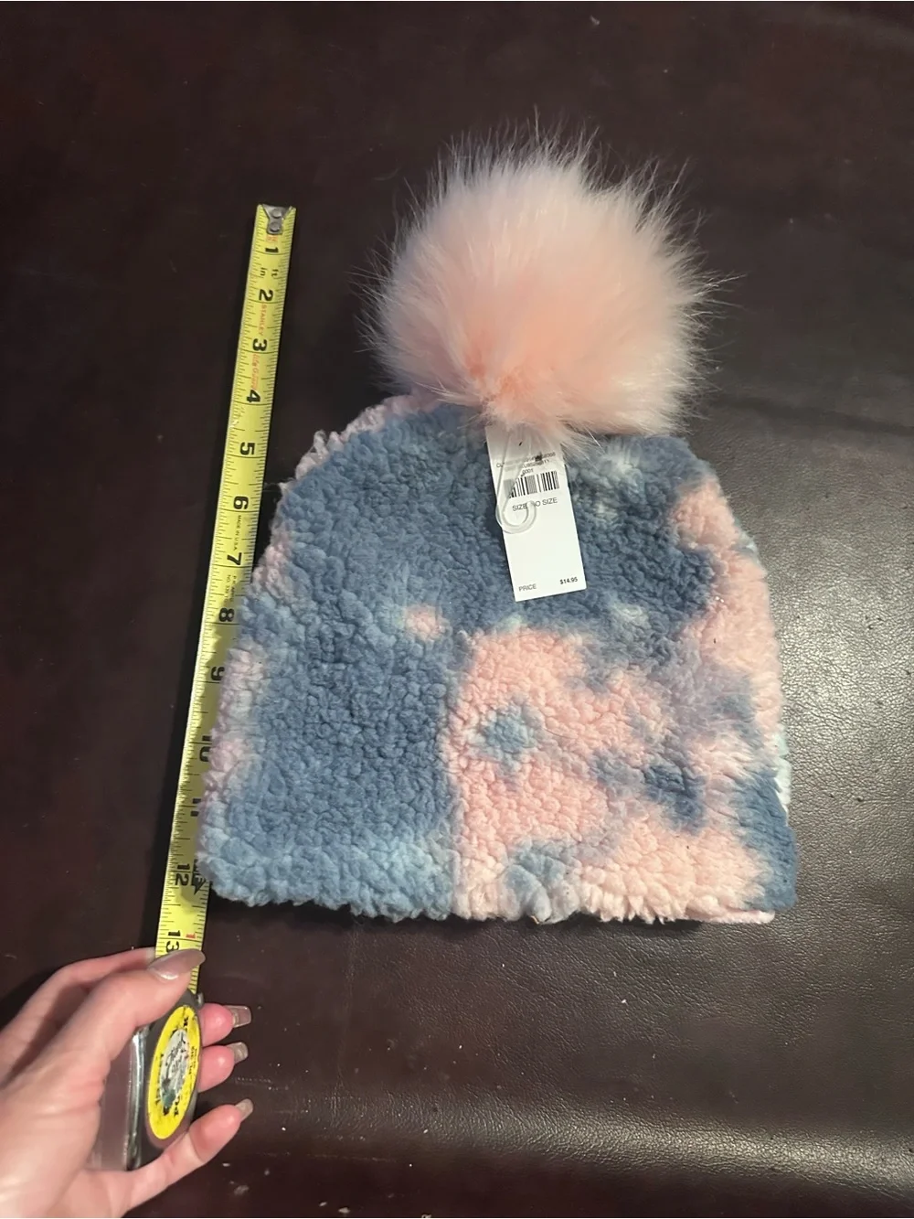 Justice Pink & Light Blue Faux Fur Pom Sherpa Beanie